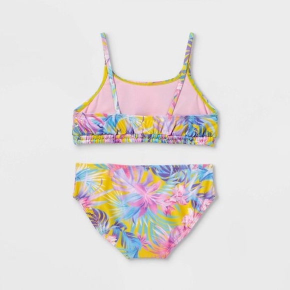 Girls' Palm Print 2pc Bikini Set - art class™ Yellow Size 6/6x - Picture 2 of 3